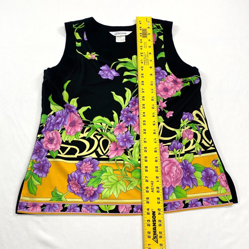 Exclusively Misook Tank Top Sleeveless Shell Floral Womens Medium Black - Picture 6 of 8